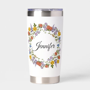 Elegant Floral Watercolor Personalized Name Insulated Tumbler