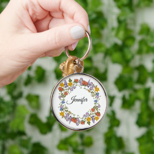 Elegant Floral Watercolor Personalized Name Keychain