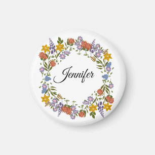 Elegant Floral Watercolor Personalized Name Magnet