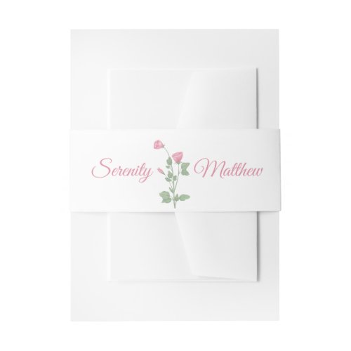 Elegant Floral Watercolor Pink Flowers Wedding Invitation Belly Band