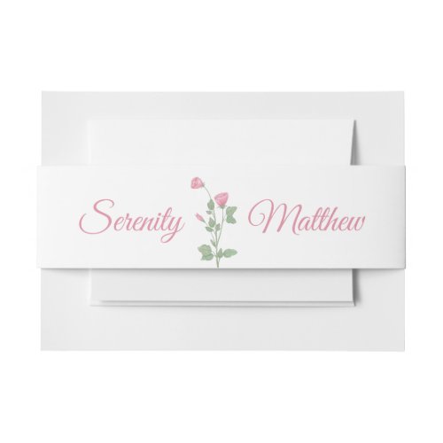 Elegant Floral Watercolor Pink Flowers Wedding Invitation Belly Band