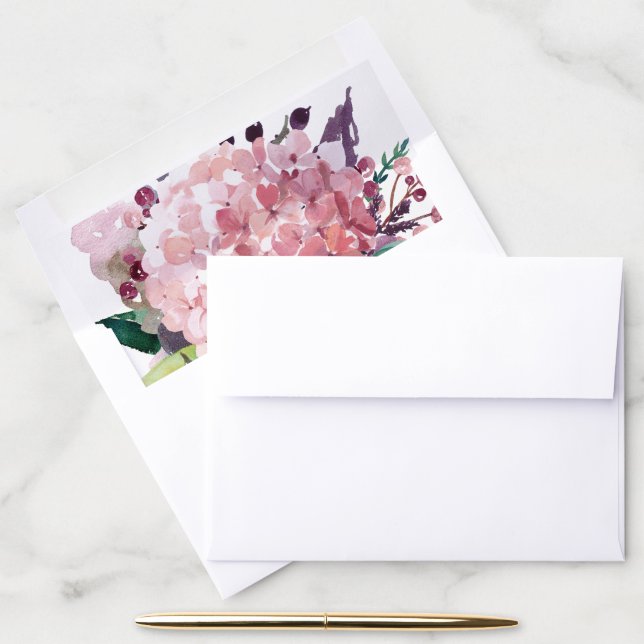 Elegant Floral Watercolor Pink Hydrangea Envelope Liner (Desk)