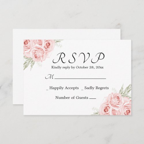 Elegant Floral Watercolor Pink Rose Wedding  RSVP 