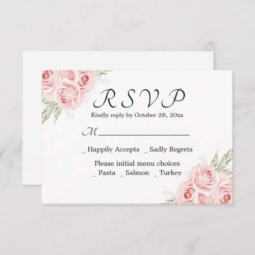 Elegant Floral Watercolor Pink Rose Wedding  RSVP Card