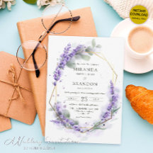 Elegant Floral Watercolor Purple Lavender Wedding
