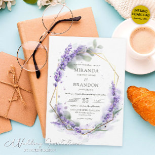 Elegant Floral Watercolor Purple Lavender Wedding Invitation