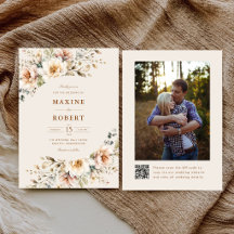 Elegant Floral Watercolor QR Code Photo Wedding