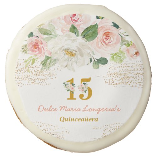 Elegant Floral Watercolor Quinceaera Sugar Cookie