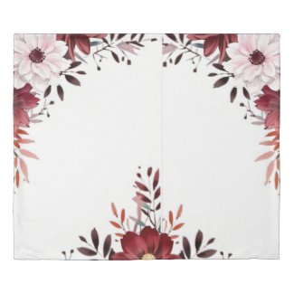 Elegant Floral Watercolor Red and Cream Flowers Duvet Cover