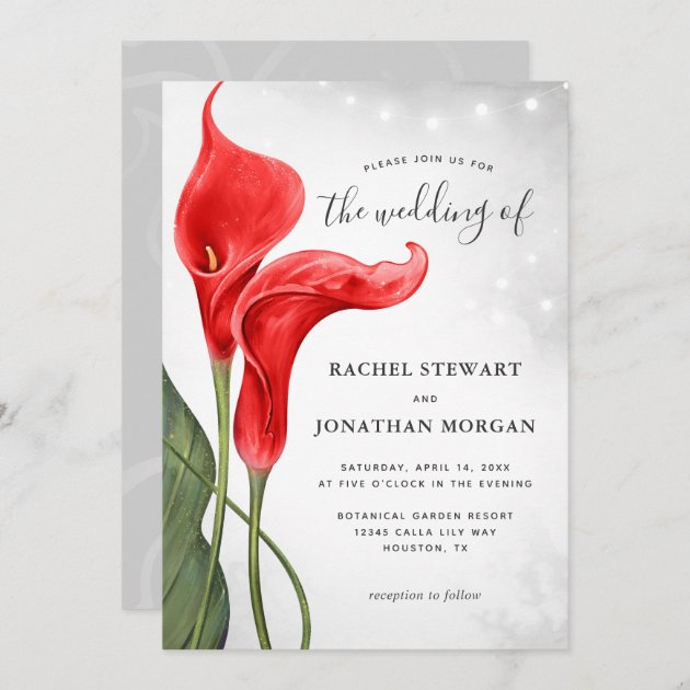 Elegant Floral Watercolor Red Calla Lily Wedding Invitation Zazzle