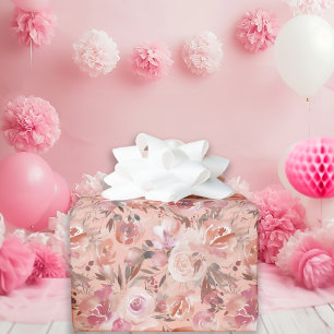 Elegant Floral Watercolor Rose Pattern Blush Pink Wrapping Paper