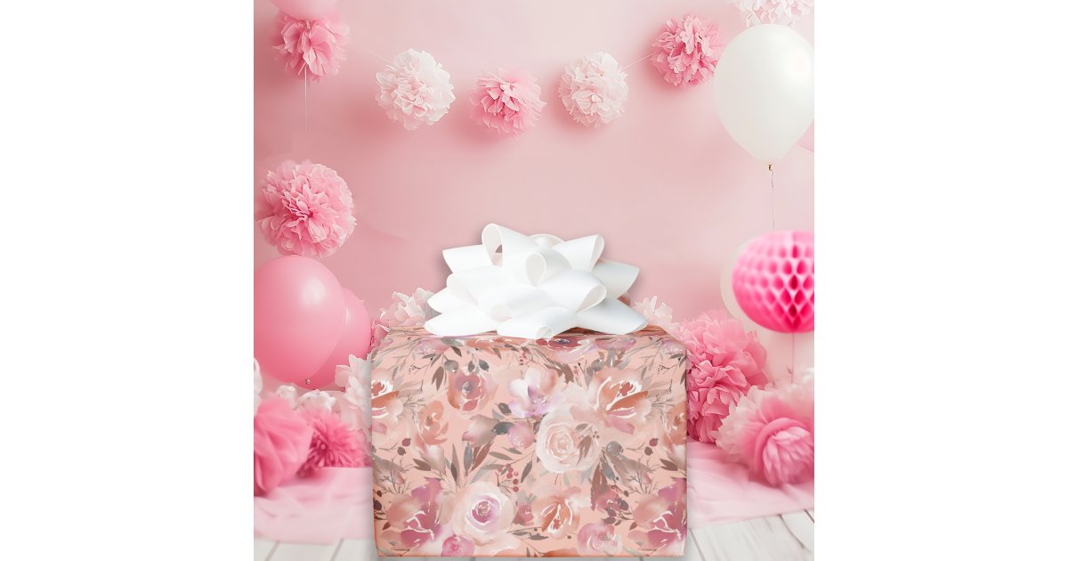 Elegant Floral Watercolor Rose Pattern Blush Pink Wrapping Paper | Zazzle