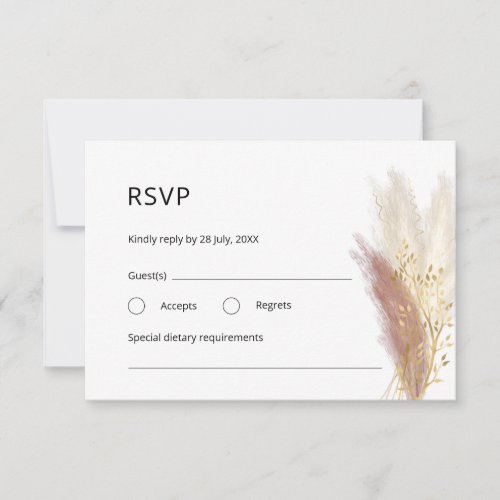 Elegant Floral Watercolor RSVP Dusty Pink Pampas