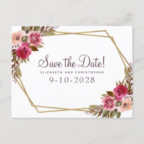 Elegant Floral Watercolor Save The Date Wedding Announcement Postcard
