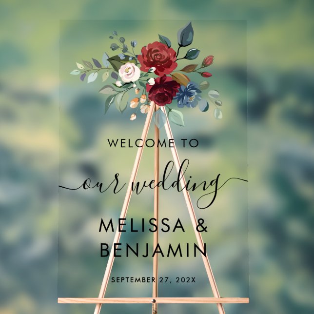 Elegant Floral Watercolor Script Wedding Acrylic Sign (Neutral)