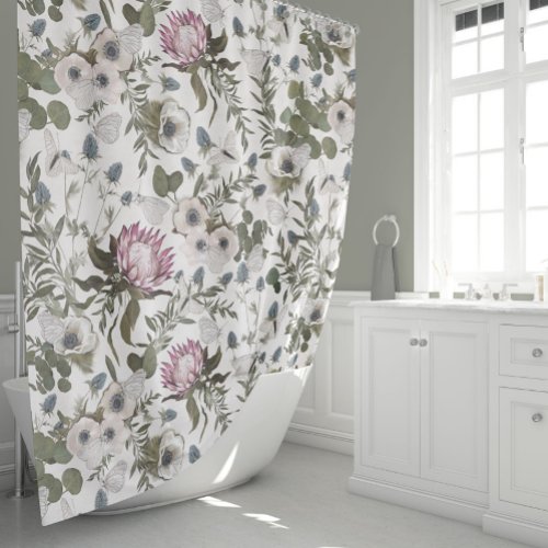 Elegant Floral Watercolor Shower Curtain
