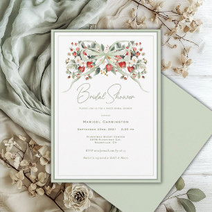 Elegant Floral Watercolor Strawberry Bridal Invitation