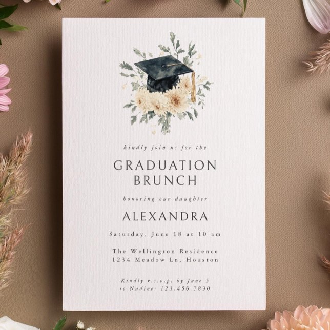 Elegant Floral Watercolor Style Graduation Brunch Invitation (Creator Uploaded)