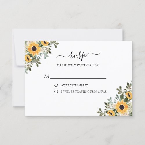 Elegant Floral Watercolor Sunflower Yellow RSVP Card