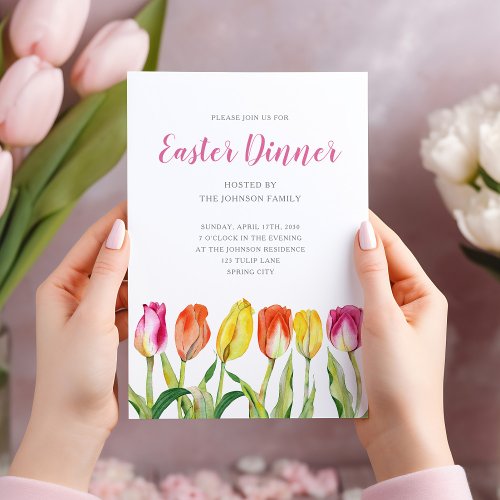 Elegant Floral Watercolor Tulip Easter Dinner  Invitation