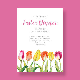 Elegant Floral Watercolor Tulip Easter Dinner  Invitation
