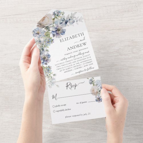 Elegant Floral Watercolor Wedding All In One Invitation