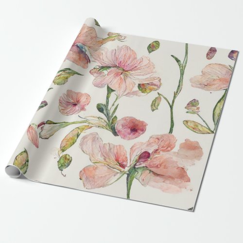 Elegant Floral Watercolor Wedding  Bridal  Wrapping Paper