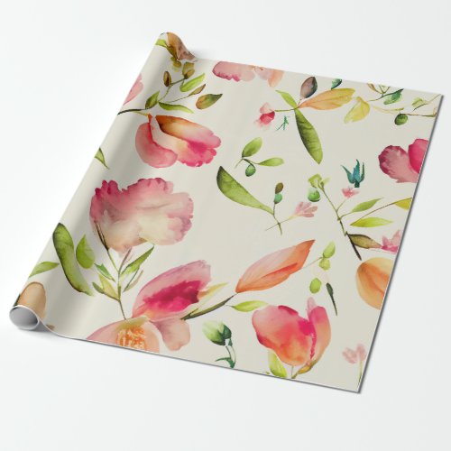 Elegant Floral Watercolor Wedding  Bridal  Wrapping Paper