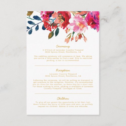 Elegant Floral Watercolor Wedding Information Enclosure Card