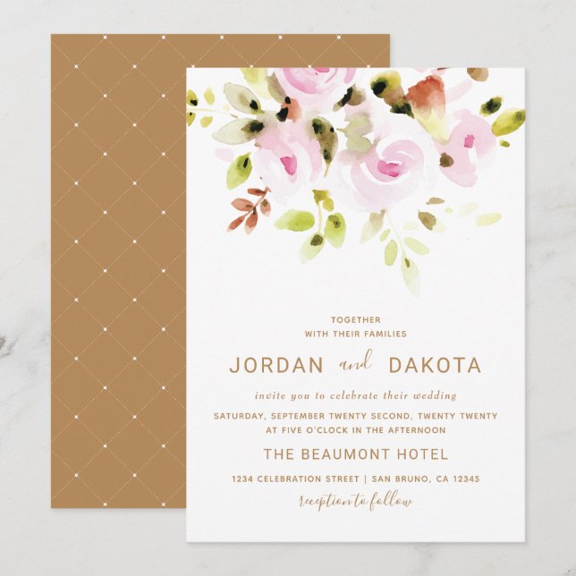 Elegant Floral Watercolor Wedding Invitation (Front/Back)