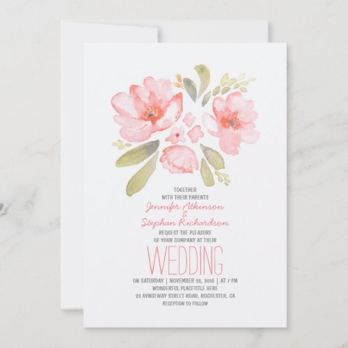 Elegant Floral Watercolor Wedding Invitations 5" X 7" Invitation Card