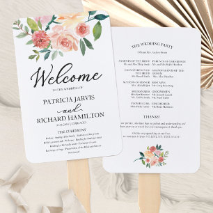 Elegant Floral Watercolor Wedding Program Hand Fan