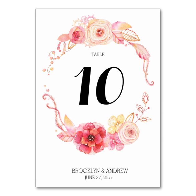 Elegant Floral Watercolor Wedding Table Numbers