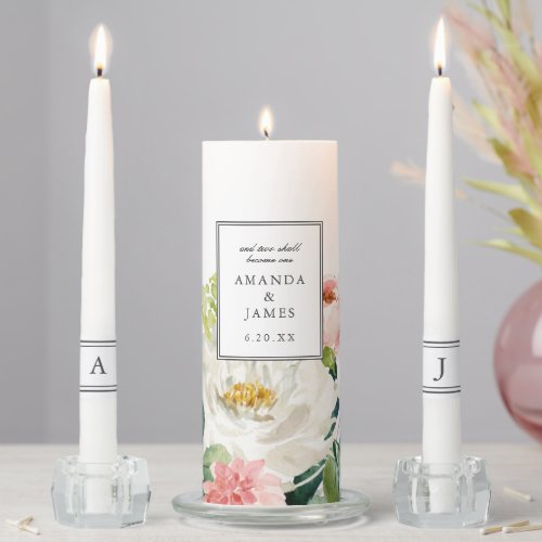 Elegant Floral Watercolor Wedding Unity Candle Set