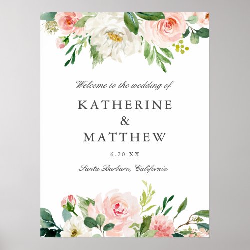 Elegant Floral Watercolor  Wedding Welcome Sign