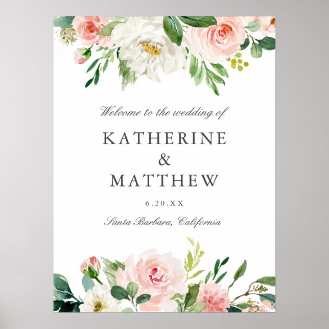 Elegant Floral Watercolor | Wedding Welcome Sign (Front)