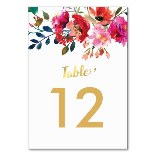 Elegant Floral Watercolor White Gold Table Numbers