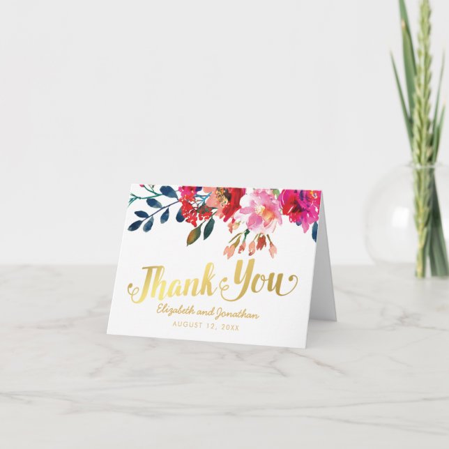 Elegant Floral Watercolor White Gold Thank You (Front)