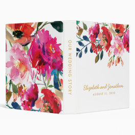 Elegant Floral Watercolor White Gold Wedding Album 3 Ring Binder