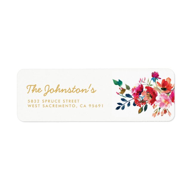 Elegant Floral Watercolor White Gold Wedding Label (Front)