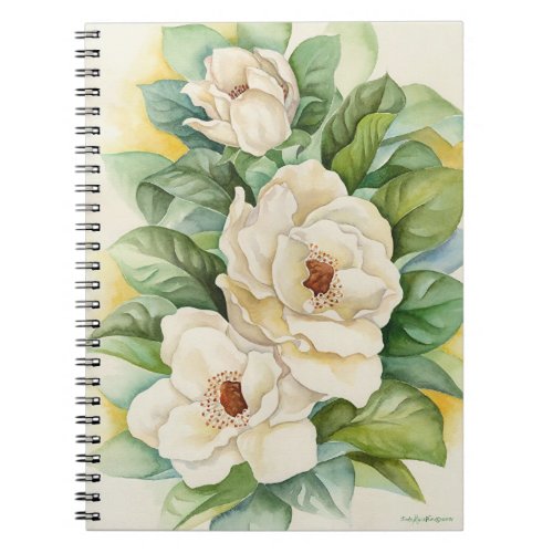 Elegant Floral Watercolor White Magnolia Flowers Notebook