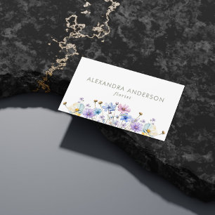 Elegant Floral Watercolor Wildflowers Minimal  Business Card