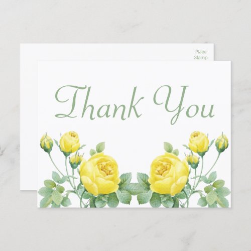 Elegant Floral Watercolor Yellow Rose Thank You Po Postcard