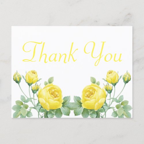 Elegant Floral Watercolor Yellow Rose Thank You Postcard