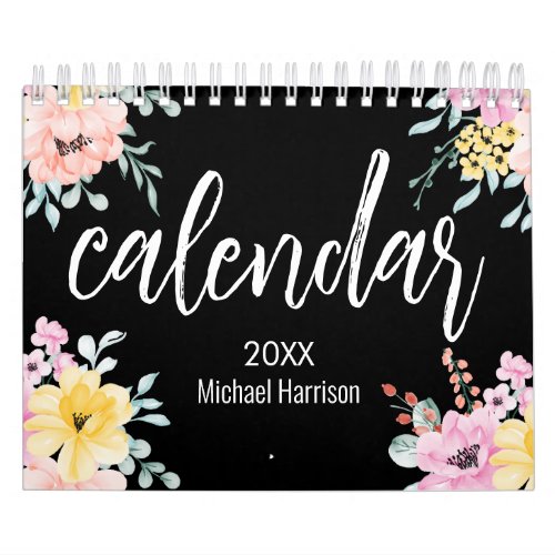 Elegant Floral watercolour black and white 2024  Calendar