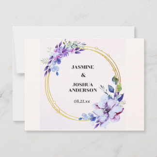Elegant Floral Watercolour Gold Circle Wedding Note Card