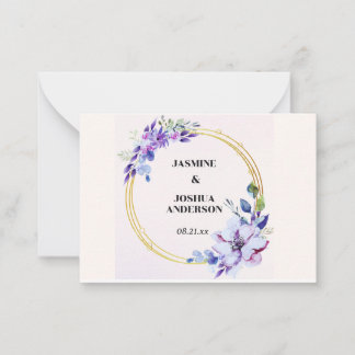 Elegant Floral Watercolour Gold Circle Wedding Note Card