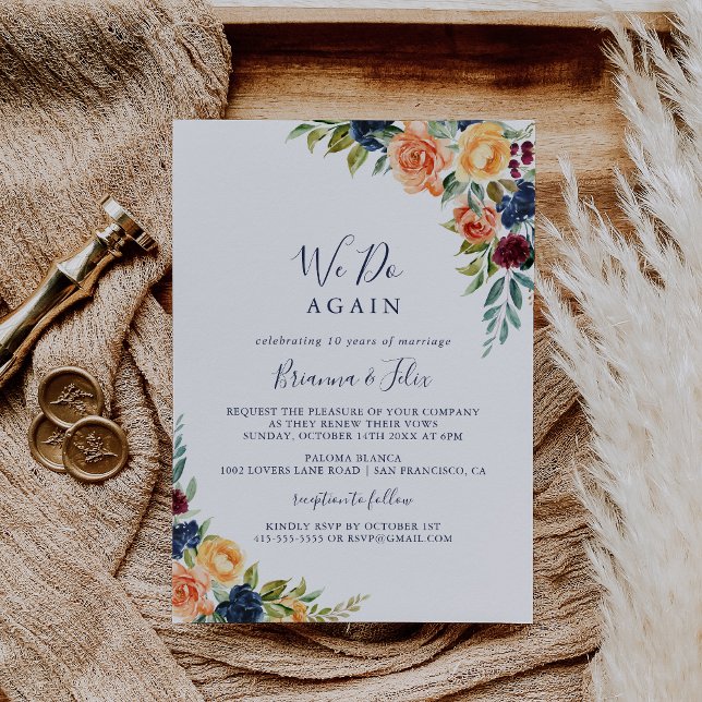 Elegant Floral We Do Again Vow Renewal  Invitation (Creator Uploaded)