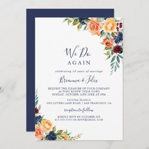 Elegant Floral We Do Again Vow Renewal  Invitation