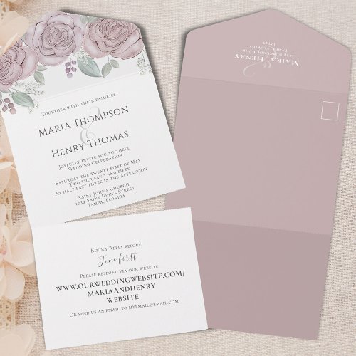 Elegant Floral Website Watercolor Dusty Rose All In One Invitation